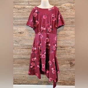 Mia joy Floral Burgundy mauve shark hem short sleeve Dress size 12